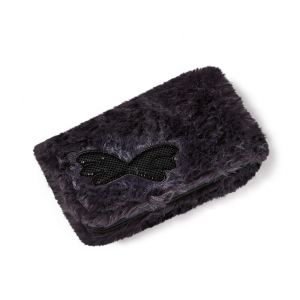 Portfel Nici 16x9.5cm, pluszowy Czarny z czarnymi skrzydełkami